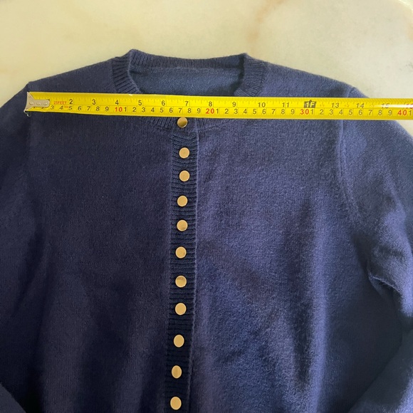 Commence Navy Blue Cardigan Sweater Gold Button Down Preppy Chic Quiet Luxury - Picture 3 of 9